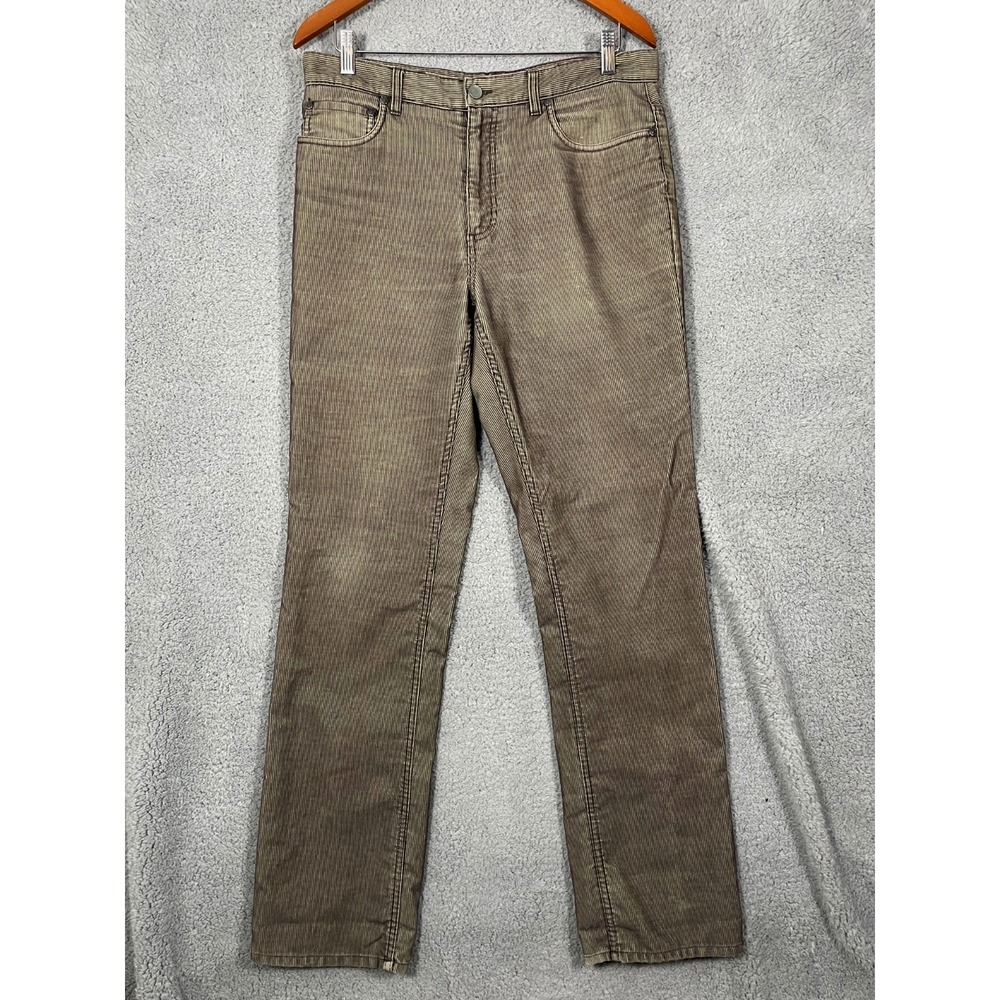 Perry Ellis Corduroy Pants Mens 32x34 Brown Pinstripe 5-Pockets Straight Leg